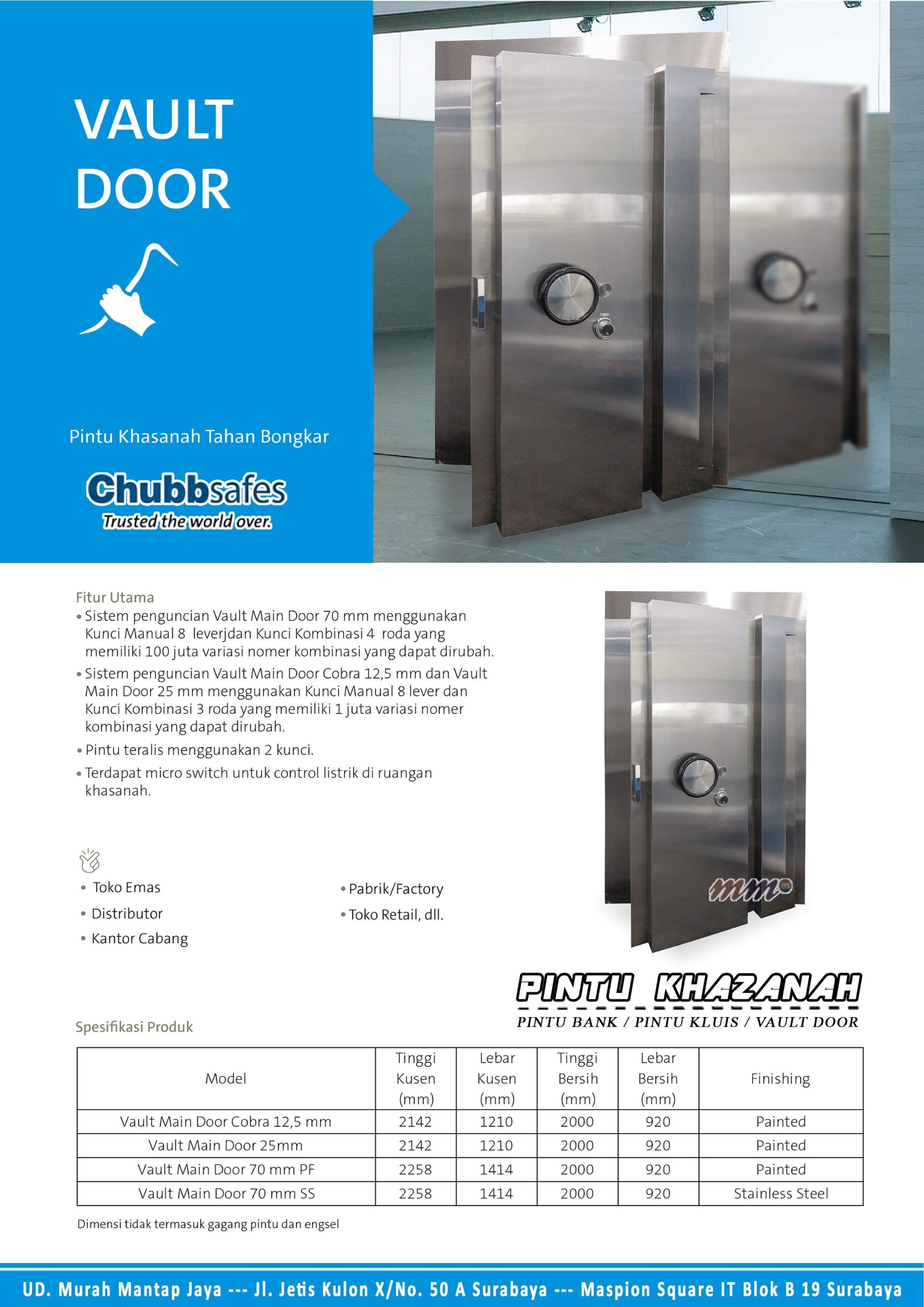 Brosur Pintu Khasanah Chubbsafes Vault Door 70 mm